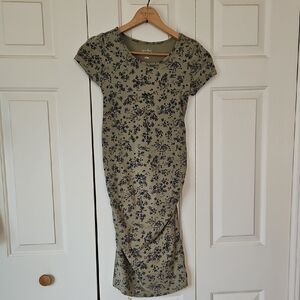 Isabel Maternity by Ingrid & Isabel Olive Green Midi Dress with Navy Floral